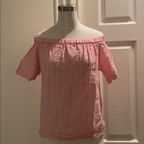 🎉HP🎉 J.Crew Factory Off the Shoulder Pinstripe Top - Picture 3 of 6